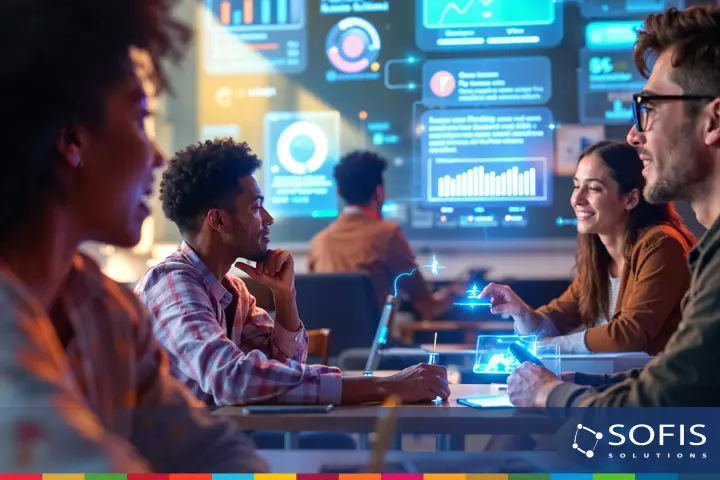 Personas trabajando en equipo utilizando IA